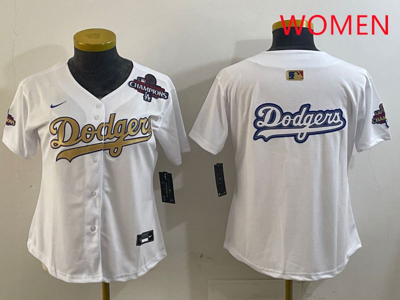 Women Los Angeles Dodgers Blank White Champion gold character 2025 Nike MLB Jersey style 14